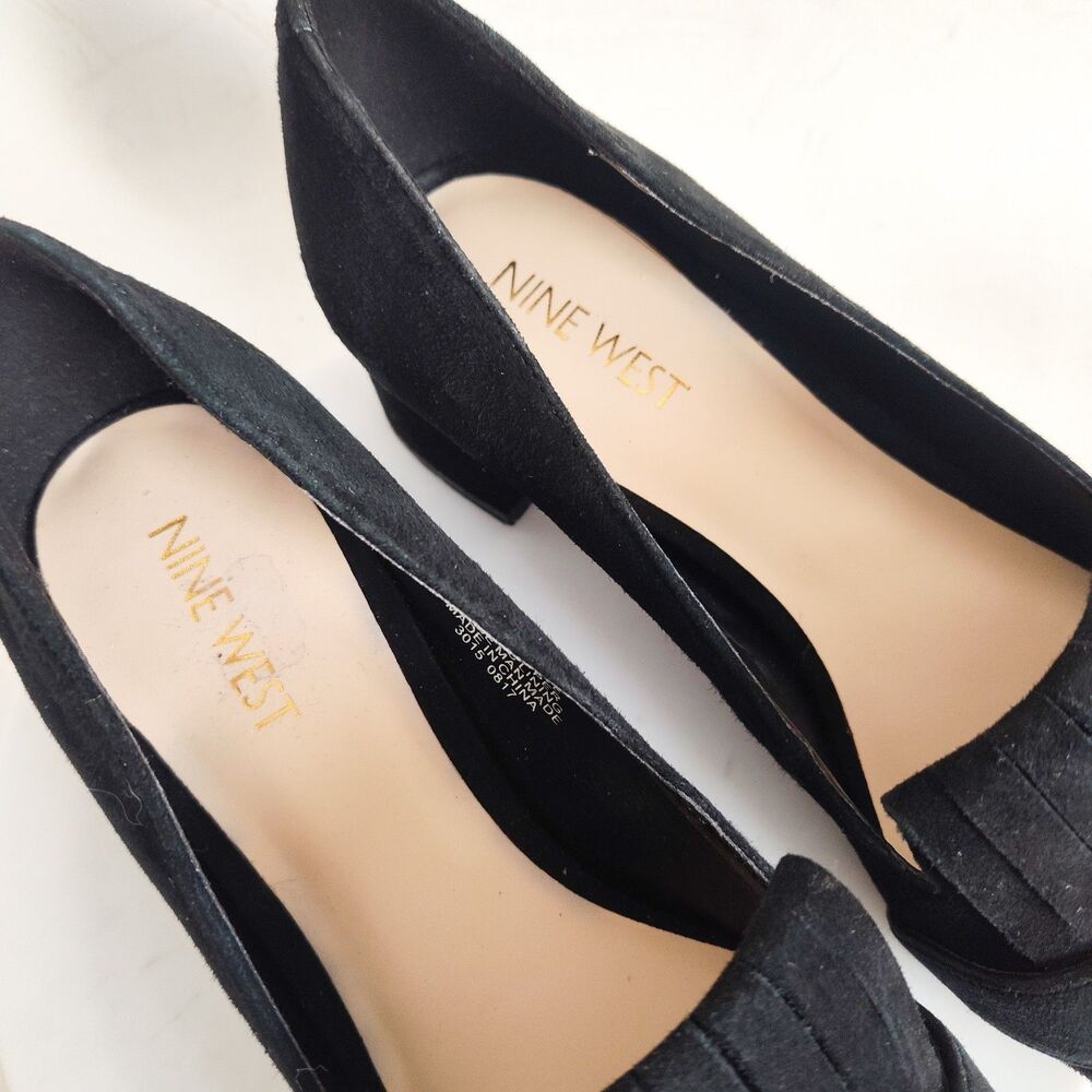 Nine West Pumps Size 8 Black Suede Leather Low Block Heels Office Kilty Pilgram - Picture 9 of 12
